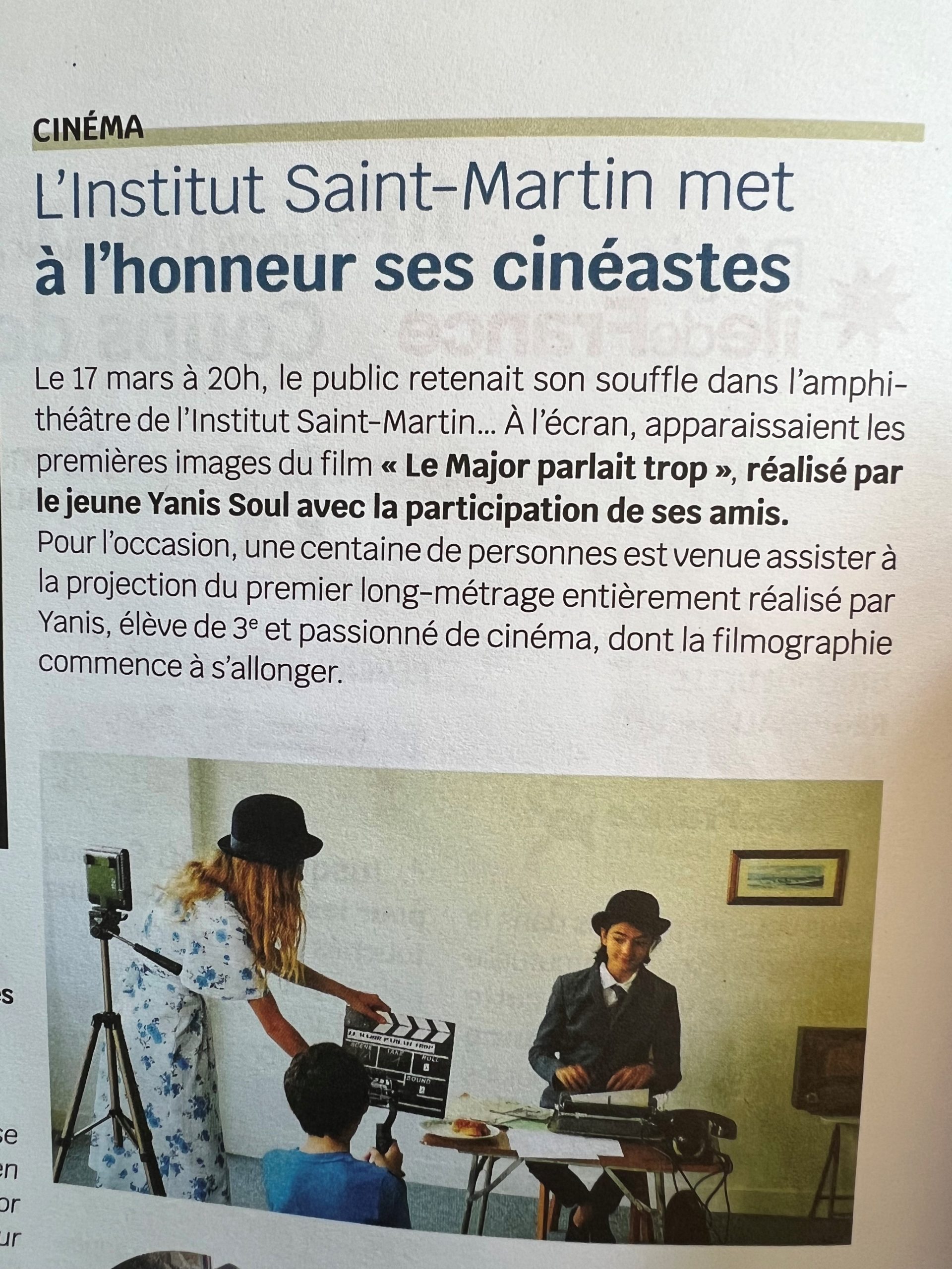 Réalisation du film « Le Major parlait trop » par Yanis Soul scolarisé en 3ème